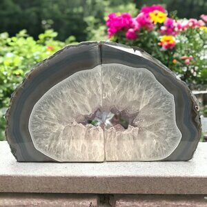 Amethyst Geode Center, in Agate Crystal Bookends, Large Points, Bookshelf (ED)